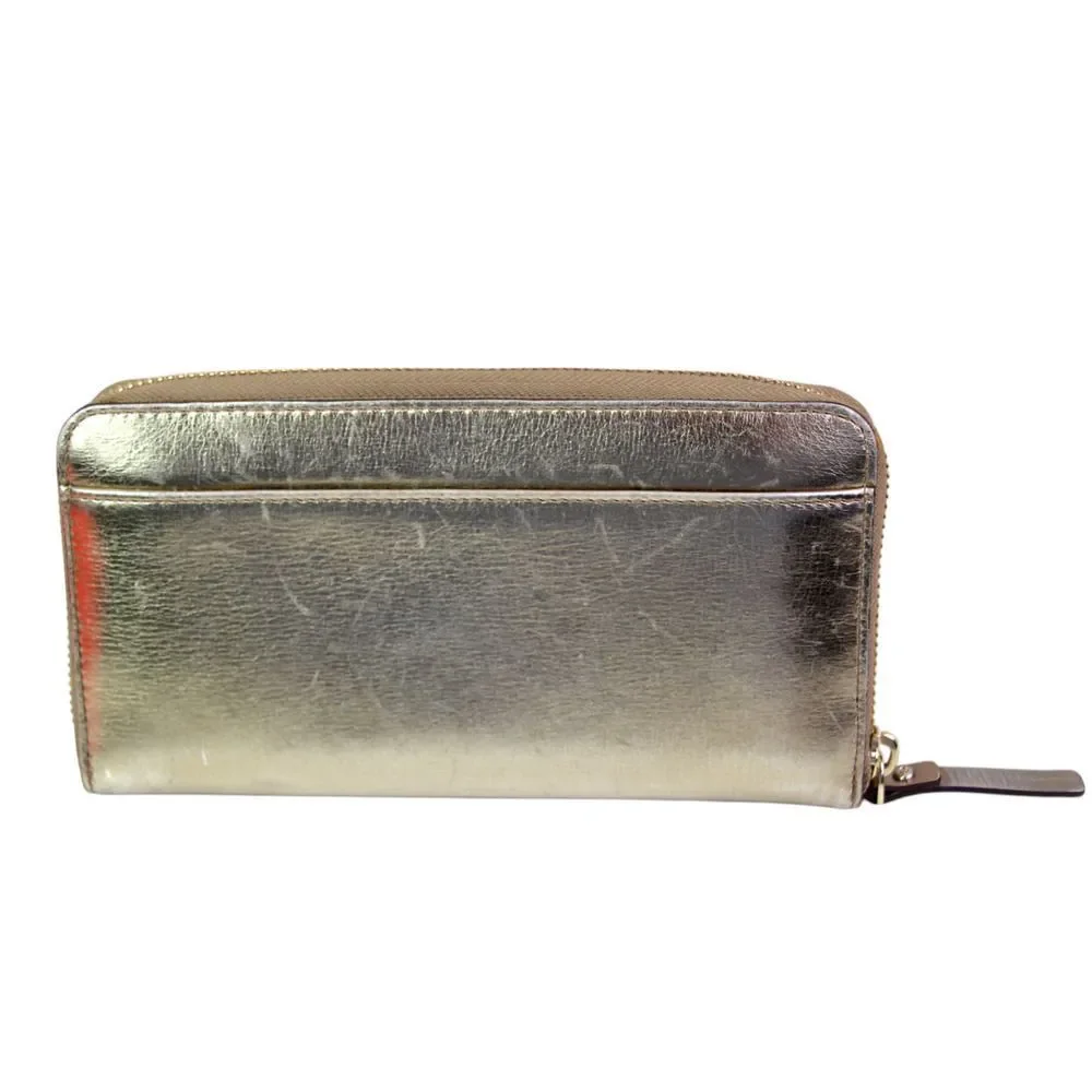 kate spade new york ANTIQUE GOLD REAL LEATHER LOGO ZIP AROUND CARD WALLET CLUTCH